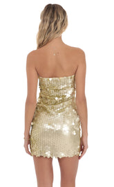Strapless Circle Sequin Dress in Gold